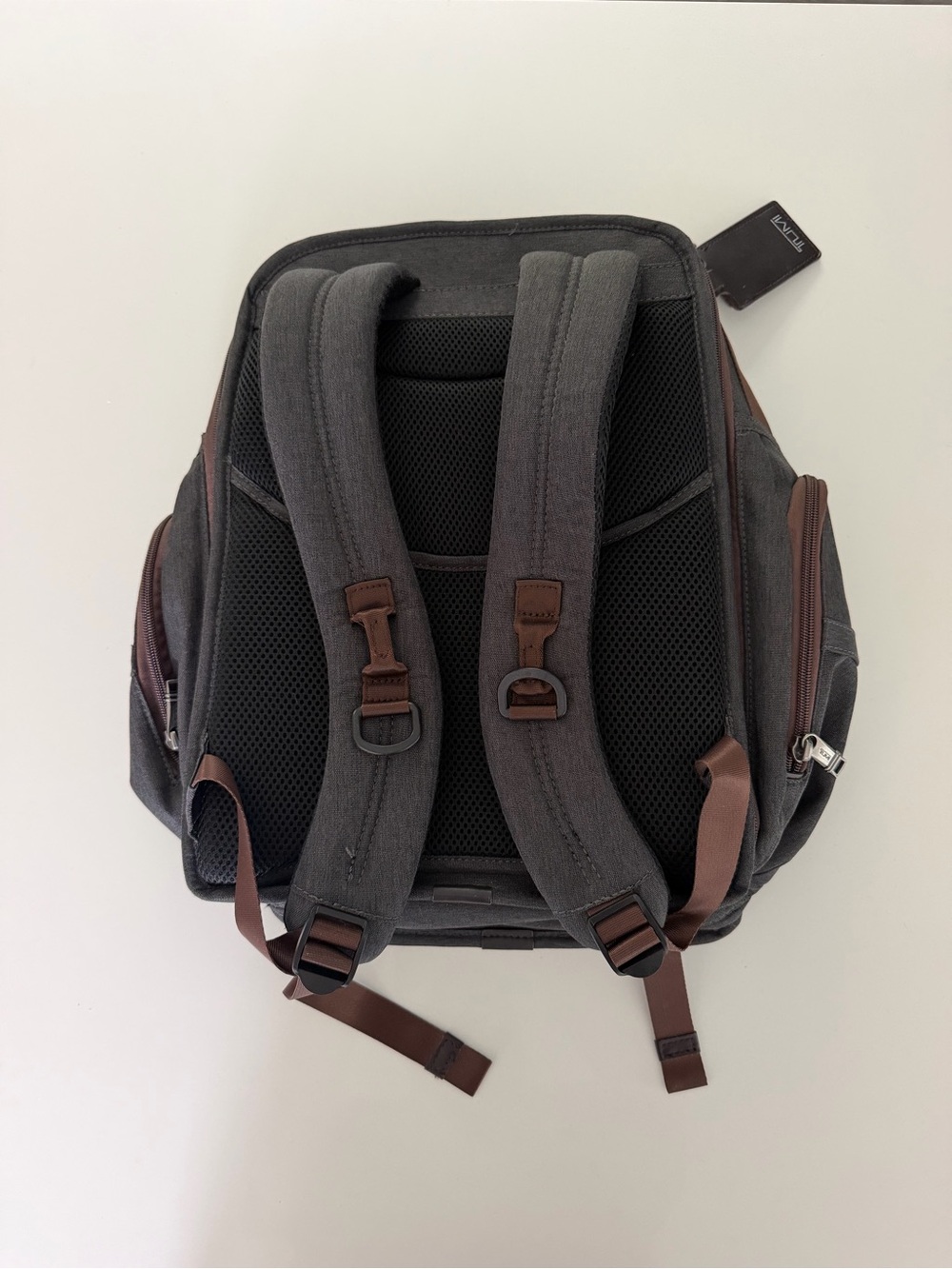 Tumi Gray Backpack with Brown Trim - Picture 2 of 2